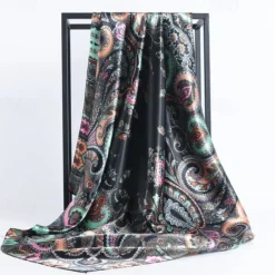 Clearance Vintage Flowers Square Scarf For Women Shawls Neckerchief Female Print Headband On the Head Wraps Foulard Hijab Hair Bands 90*90cm Women Scarves