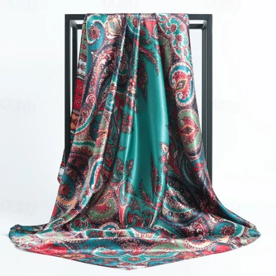 Clearance Vintage Flowers Square Scarf For Women Shawls Neckerchief Female Print Headband On the Head Wraps Foulard Hijab Hair Bands 90*90cm Women Scarves