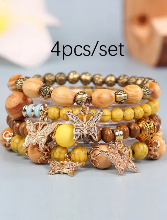 Online Vintage Style Ball Fashion Personalized Wood Bracelet Jewelry Light Mix / Yellow / Army Green For Holiday Women Accessories