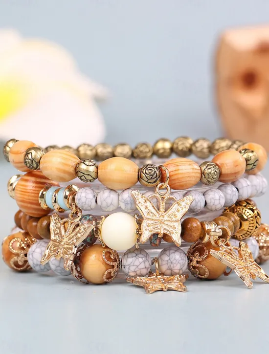 Online Vintage Style Ball Fashion Personalized Wood Bracelet Jewelry Light Mix / Yellow / Army Green For Holiday Women Accessories