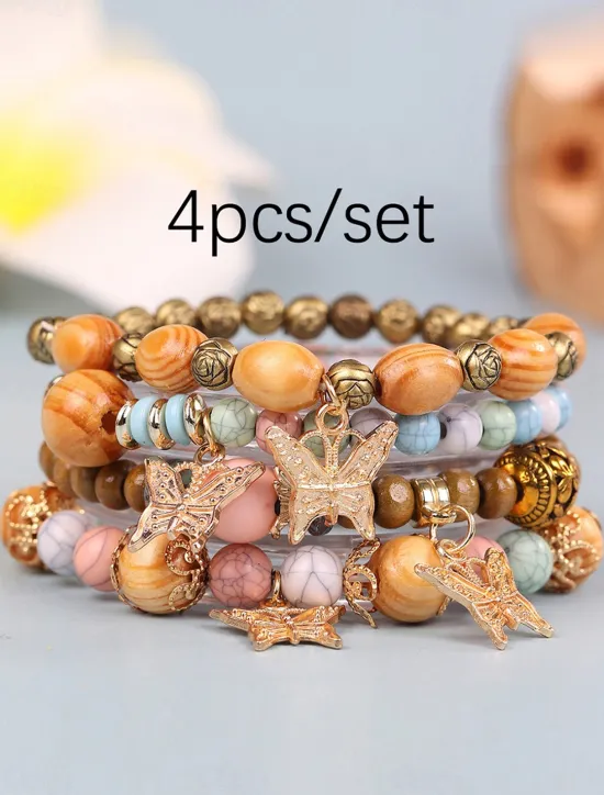 Online Vintage Style Ball Fashion Personalized Wood Bracelet Jewelry Light Mix / Yellow / Army Green For Holiday Women Accessories