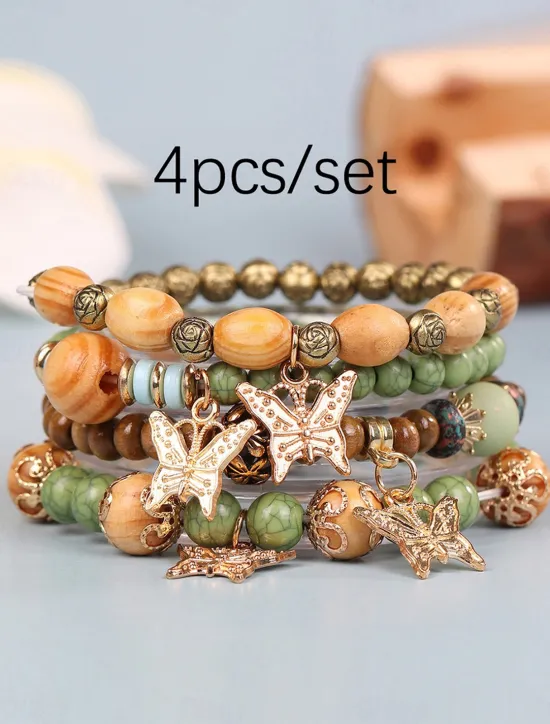 Online Vintage Style Ball Fashion Personalized Wood Bracelet Jewelry Light Mix / Yellow / Army Green For Holiday Women Accessories