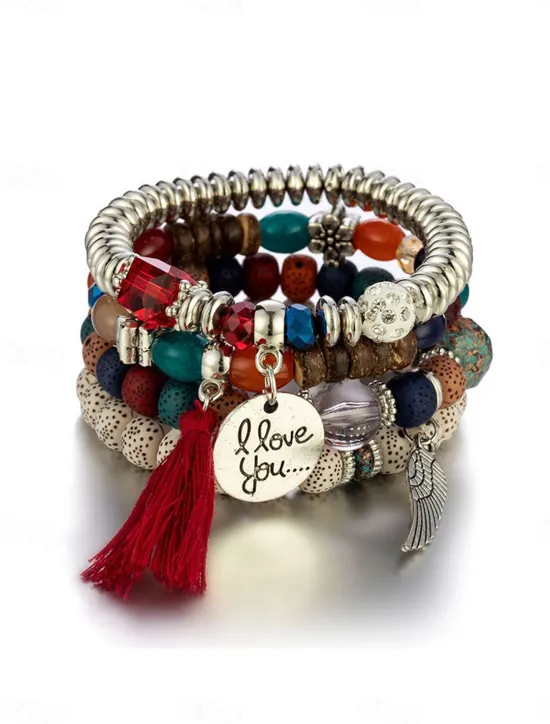Hot Vintage Style Ball Fashion Personalized Wood Bracelet Jewelry Light Blue / White / Red For Holiday Women Accessories