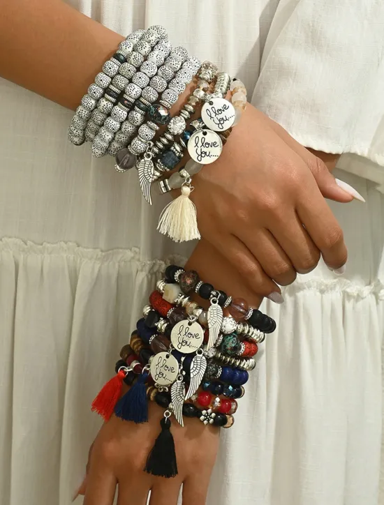 Hot Vintage Style Ball Fashion Personalized Wood Bracelet Jewelry Light Blue / White / Red For Holiday Women Accessories