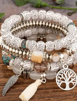 Hot Vintage Style Ball Fashion Personalized Wood Bracelet Jewelry Light Blue / White / Red For Holiday Women Accessories