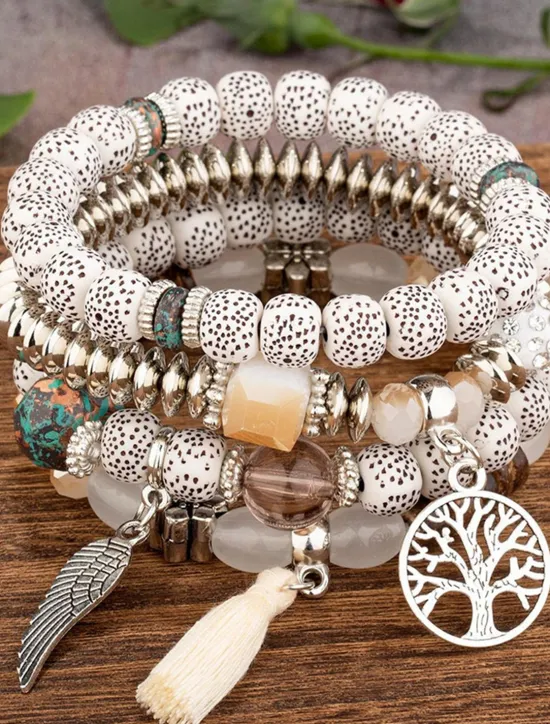 Hot Vintage Style Ball Fashion Personalized Wood Bracelet Jewelry Light Blue / White / Red For Holiday Women Accessories
