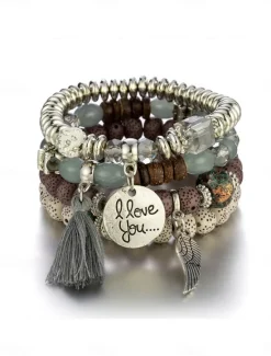 Hot Vintage Style Ball Fashion Personalized Wood Bracelet Jewelry Light Blue / White / Red For Holiday Women Accessories