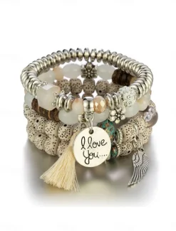 Hot Vintage Style Ball Fashion Personalized Wood Bracelet Jewelry Light Blue / White / Red For Holiday Women Accessories