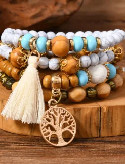 Vintage Style Ball Fashion Personalized Wood Bracelet Jewelry Black / White / Pink For Holiday Women Accessories