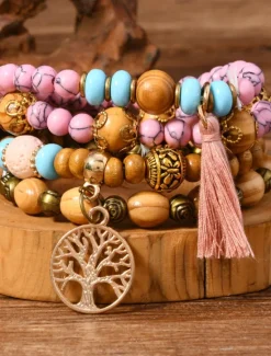Vintage Style Ball Fashion Personalized Wood Bracelet Jewelry Black / White / Pink For Holiday Women Accessories