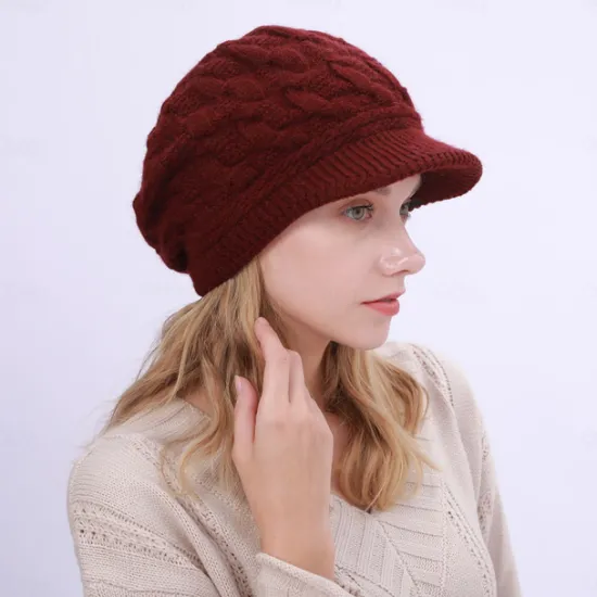 New Warm Knitting Beret Hat Winter Women Solid Cap Outdoor Windproof Ear Protection Skiing Hiking Girls Caps Women Hats