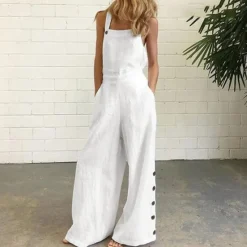 Clearance White Jumpsuits for Women Rompers Bib Slacks Wide Leg Full Length Pants Weekend Yoga Micro-elastic Plain Comfort Mid Waist Loose White Black Gray Khaki Navy Blue S M L XL XXL Women Jumpsuits