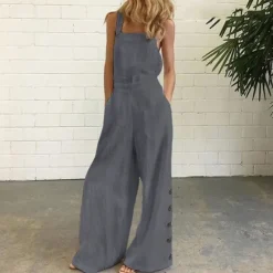 Clearance White Jumpsuits for Women Rompers Bib Slacks Wide Leg Full Length Pants Weekend Yoga Micro-elastic Plain Comfort Mid Waist Loose White Black Gray Khaki Navy Blue S M L XL XXL Women Jumpsuits