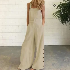 Clearance White Jumpsuits for Women Rompers Bib Slacks Wide Leg Full Length Pants Weekend Yoga Micro-elastic Plain Comfort Mid Waist Loose White Black Gray Khaki Navy Blue S M L XL XXL Women Jumpsuits