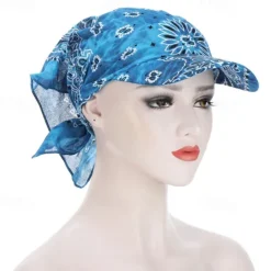 New Women Bandana Scarf Cap Sunscreen Hedging Cap Printed Brim Baseball Cap Colorful Sunshade Hooded Scarf Headpiece Headscarf Baseball Hat Women Hats