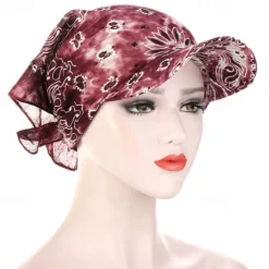 New Women Bandana Scarf Cap Sunscreen Hedging Cap Printed Brim Baseball Cap Colorful Sunshade Hooded Scarf Headpiece Headscarf Baseball Hat Women Hats