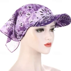New Women Bandana Scarf Cap Sunscreen Hedging Cap Printed Brim Baseball Cap Colorful Sunshade Hooded Scarf Headpiece Headscarf Baseball Hat Women Hats