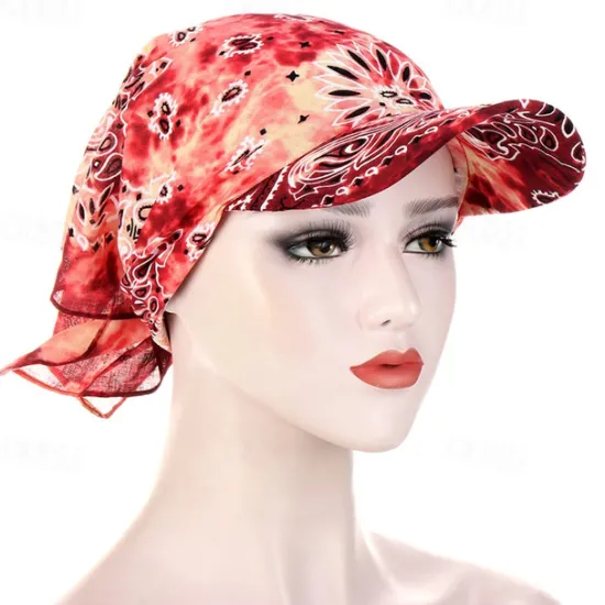 New Women Bandana Scarf Cap Sunscreen Hedging Cap Printed Brim Baseball Cap Colorful Sunshade Hooded Scarf Headpiece Headscarf Baseball Hat Women Hats