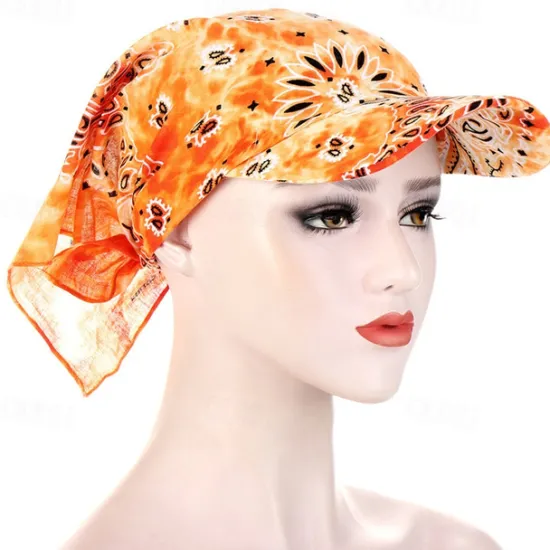 New Women Bandana Scarf Cap Sunscreen Hedging Cap Printed Brim Baseball Cap Colorful Sunshade Hooded Scarf Headpiece Headscarf Baseball Hat Women Hats