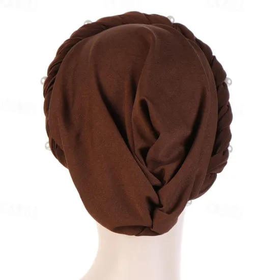 Hot Women Fashion Pearls Muslim Scarf Hijabs Hat Women India Hat Solid Turban Hat Wrap Cap Head Scarf Headscarf Hat Female Hair Accessories Women Hats