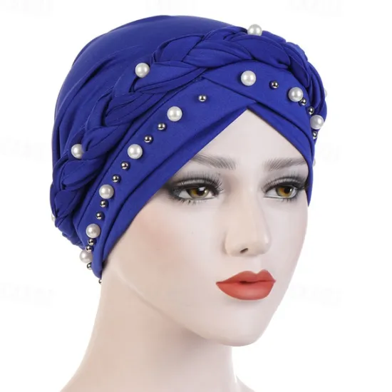 Hot Women Fashion Pearls Muslim Scarf Hijabs Hat Women India Hat Solid Turban Hat Wrap Cap Head Scarf Headscarf Hat Female Hair Accessories Women Hats