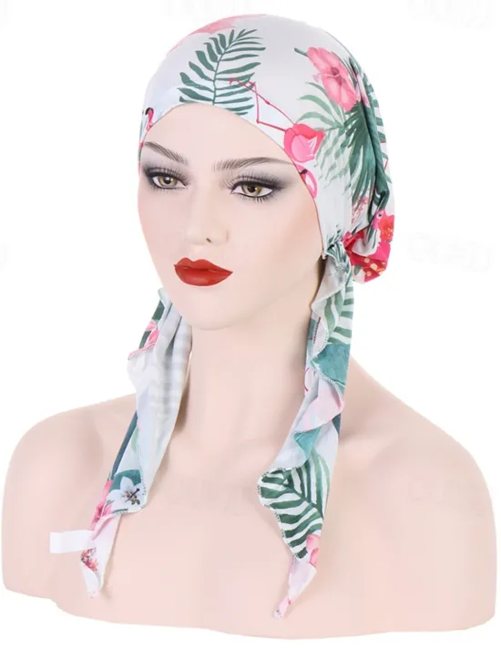 Clearance Women Printed Pre-tie Headscarf Elastic Muslim Female Turban Soft Hat Hair Loss Cover Head Wrap Headwear Stretch Bandana Women Hats