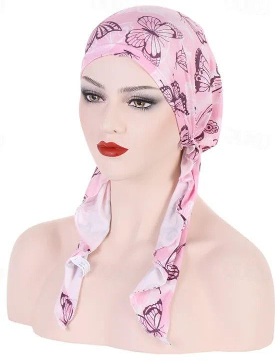 Clearance Women Printed Pre-tie Headscarf Elastic Muslim Female Turban Soft Hat Hair Loss Cover Head Wrap Headwear Stretch Bandana Women Hats