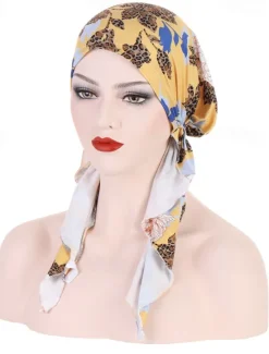 Clearance Women Printed Pre-tie Headscarf Elastic Muslim Female Turban Soft Hat Hair Loss Cover Head Wrap Headwear Stretch Bandana Women Hats