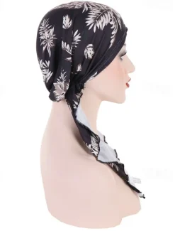 Clearance Women Printed Pre-tie Headscarf Elastic Muslim Female Turban Soft Hat Hair Loss Cover Head Wrap Headwear Stretch Bandana Women Hats