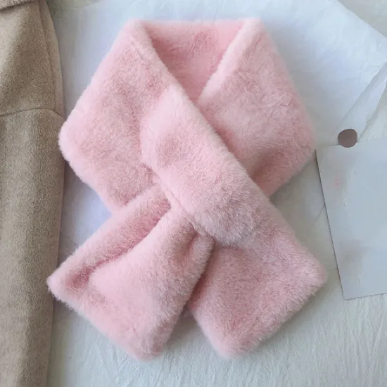 Hot Women Winter Warm Thicken Scarfs Solid Color Faux Fur Plush Cross Collar Scarf Elegant Warm Fashion Accessories Women Scarves