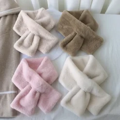 Hot Women Winter Warm Thicken Scarfs Solid Color Faux Fur Plush Cross Collar Scarf Elegant Warm Fashion Accessories Women Scarves