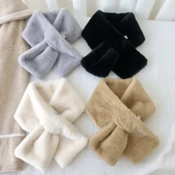 Hot Women Winter Warm Thicken Scarfs Solid Color Faux Fur Plush Cross Collar Scarf Elegant Warm Fashion Accessories Women Scarves
