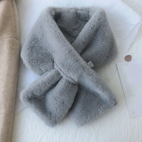 Hot Women Winter Warm Thicken Scarfs Solid Color Faux Fur Plush Cross Collar Scarf Elegant Warm Fashion Accessories Women Scarves