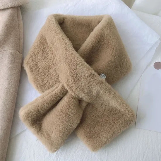 Hot Women Winter Warm Thicken Scarfs Solid Color Faux Fur Plush Cross Collar Scarf Elegant Warm Fashion Accessories Women Scarves
