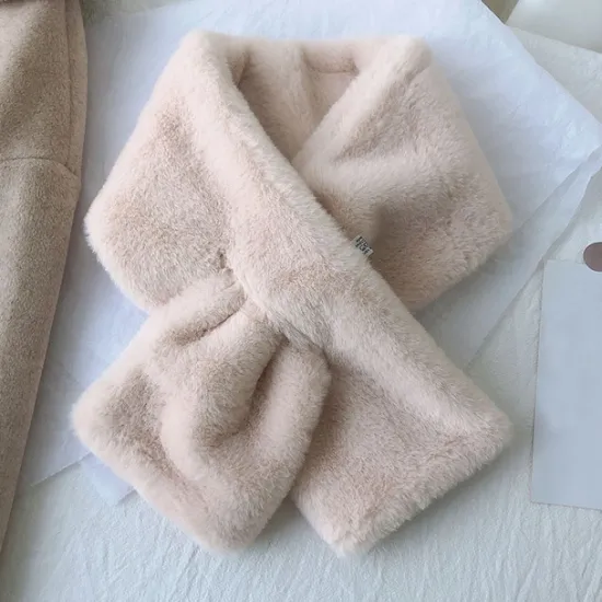 Hot Women Winter Warm Thicken Scarfs Solid Color Faux Fur Plush Cross Collar Scarf Elegant Warm Fashion Accessories Women Scarves