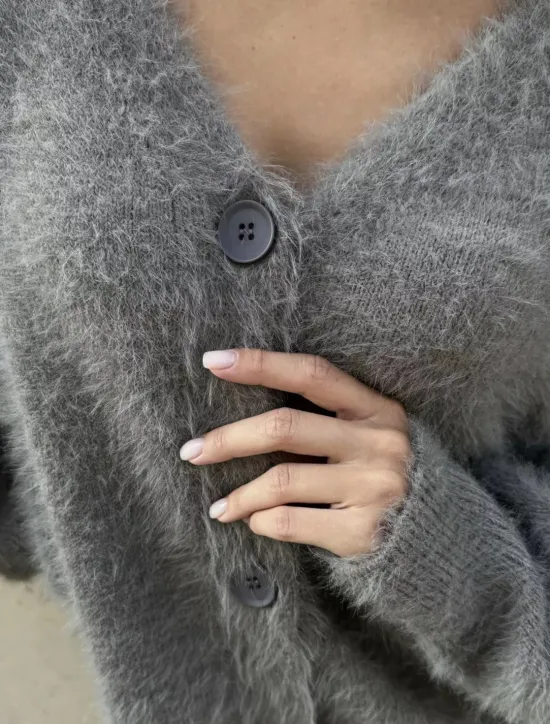 Women's Knit Fuzzy Oversized Cardigan V Neck Cardigan Fall Winter Work Elegant Streetwear Daily Long Sleeve Solid Color Brown Light Grey Women Cardigans & Outerwears
