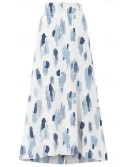 Hot Women's Cotton Linen Skirts Fashion Casual Maxi High Waist Skirts Floral Print Split Ends Casual Daily Light Pink Yellow Pink Blue Summer Women Dresses
