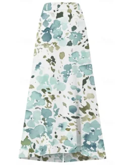Hot Women's Cotton Linen Skirts Fashion Casual Maxi High Waist Skirts Floral Print Split Ends Casual Daily Light Pink Yellow Pink Blue Summer Women Dresses