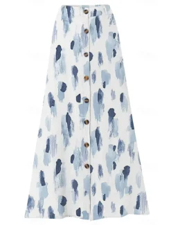 Hot Women's Cotton Linen Skirts Fashion Casual Maxi High Waist Skirts Floral Print Split Ends Casual Daily Light Pink Yellow Pink Blue Summer Women Dresses