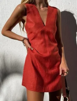 Clearance Women's 100% Cotton Mini Dress Shift Dress Casual Party Daily Holiday Regular Fit Plain Sleeveless V Neck Hemp Black White Red Summer Women Dresses|Casual Dress