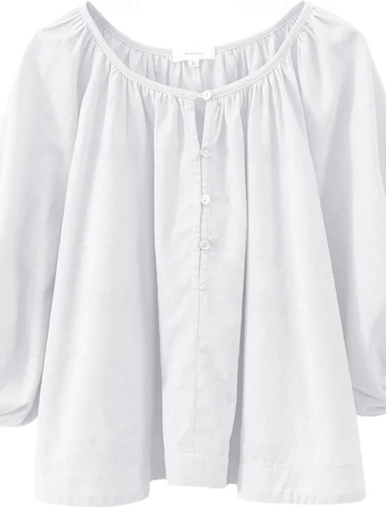 Women's 100% Cotton Shirt Blouse Plain Elegant Vintage Daily Half Sleeve Lantern Sleeve Crew Neck V Neck Regular Tops Daily Holiday Going out Ruched White Apricot Summer Spring Fall Women Shirts