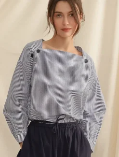 Hot Women's 100% Cotton Shirt Striped Elegant Vintage Daily Long Sleeve Bishop Sleeve Square Neck Regular Tops Work Daily Holiday Buttons Asymmetric Summer Spring Fall Women Tank Tops & Camis