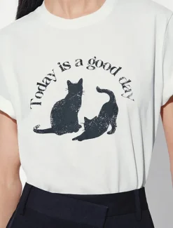 Women's 100% Cotton T Shirt Animal Cat Letter Stylish Basic Modern Short Sleeve Crew Neck Regular Tops Daily Sports Going out Print Black White Spring, Fall, Winter, Summer Women Women's Tops|T-Shirts