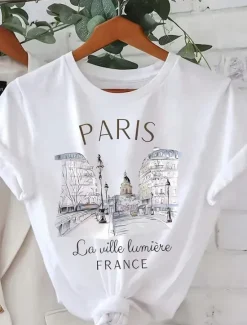 Outlet Women's 100% Cotton T Shirt Casual Letter Regular Tops Short Sleeve Round Neck Print Regular Fit Daily Blue Summer Women T-Shirts