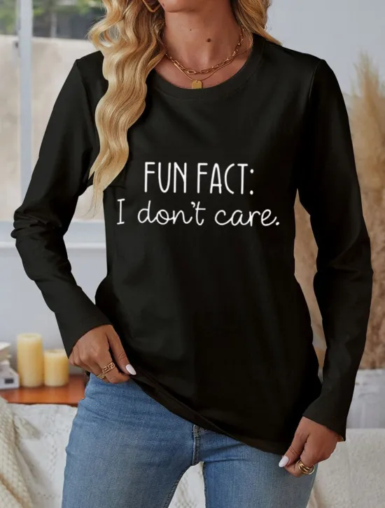 Outlet Women's 100% Cotton T Shirt Casual Letter Regular Tops Long Sleeve Round Neck Print Regular Fit Daily Weekend Black White Blue Fall Winter Prefall Women T-Shirts