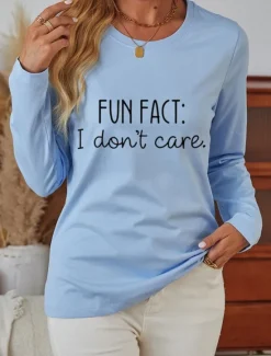 Outlet Women's 100% Cotton T Shirt Casual Letter Regular Tops Long Sleeve Round Neck Print Regular Fit Daily Weekend Black White Blue Fall Winter Prefall Women T-Shirts
