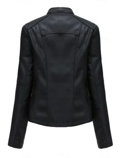 Discount Women's Faux Leather Jacket Moto Biker Jacket Fall Waterproof Windproof Coat Winter Zipper Lapel Modern Outerwear Long Sleeve Causal Vacation Women Jackets