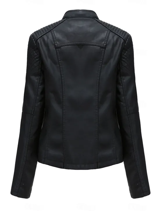 Discount Women's Faux Leather Jacket Moto Biker Jacket Fall Waterproof Windproof Coat Winter Zipper Lapel Modern Outerwear Long Sleeve Causal Vacation Women Jackets