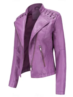 Discount Women's Faux Leather Jacket Moto Biker Jacket Fall Waterproof Windproof Coat Winter Zipper Lapel Modern Outerwear Long Sleeve Causal Vacation Women Jackets