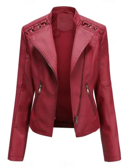 Discount Women's Faux Leather Jacket Moto Biker Jacket Fall Waterproof Windproof Coat Winter Zipper Lapel Modern Outerwear Long Sleeve Causal Vacation Women Jackets